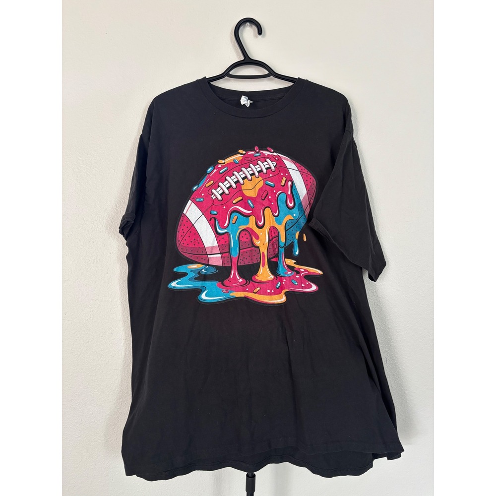 Port & Company Mens 3XL Black Football Donut Graphic T-Shirt Ring Spun Cotton - Picture 1 of 5